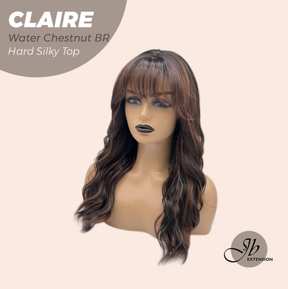 JBEXTENSION 22 Inches Scalpiana Water Chestnut Brown 3.5X4 Hard Silky Top Natural Scalp Effect Women Wig with Bangs CLAIRE SILKY TOP - WATER CHESTNUT BROWN