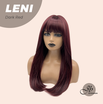 JBEXTENSION 22 Inches Dark Red Fashion Wig with Bangs LENI DARK RED