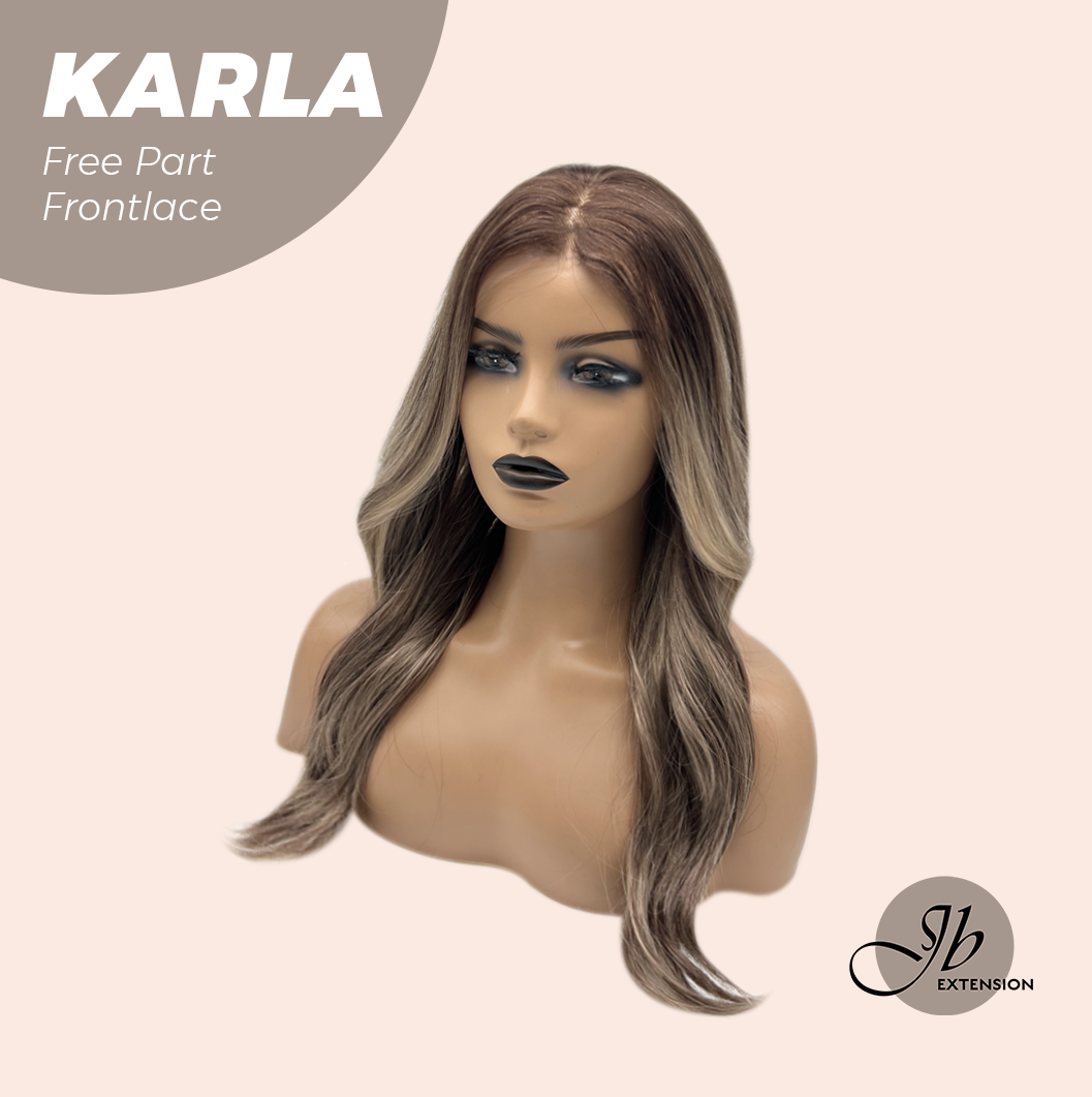 JBEXTENSION 22 Inches Brown Highlight Wave Fiber X, Tangle Less Pre-Cut Free Part Frontlace Glueless Wig KARLA【FIBER X】