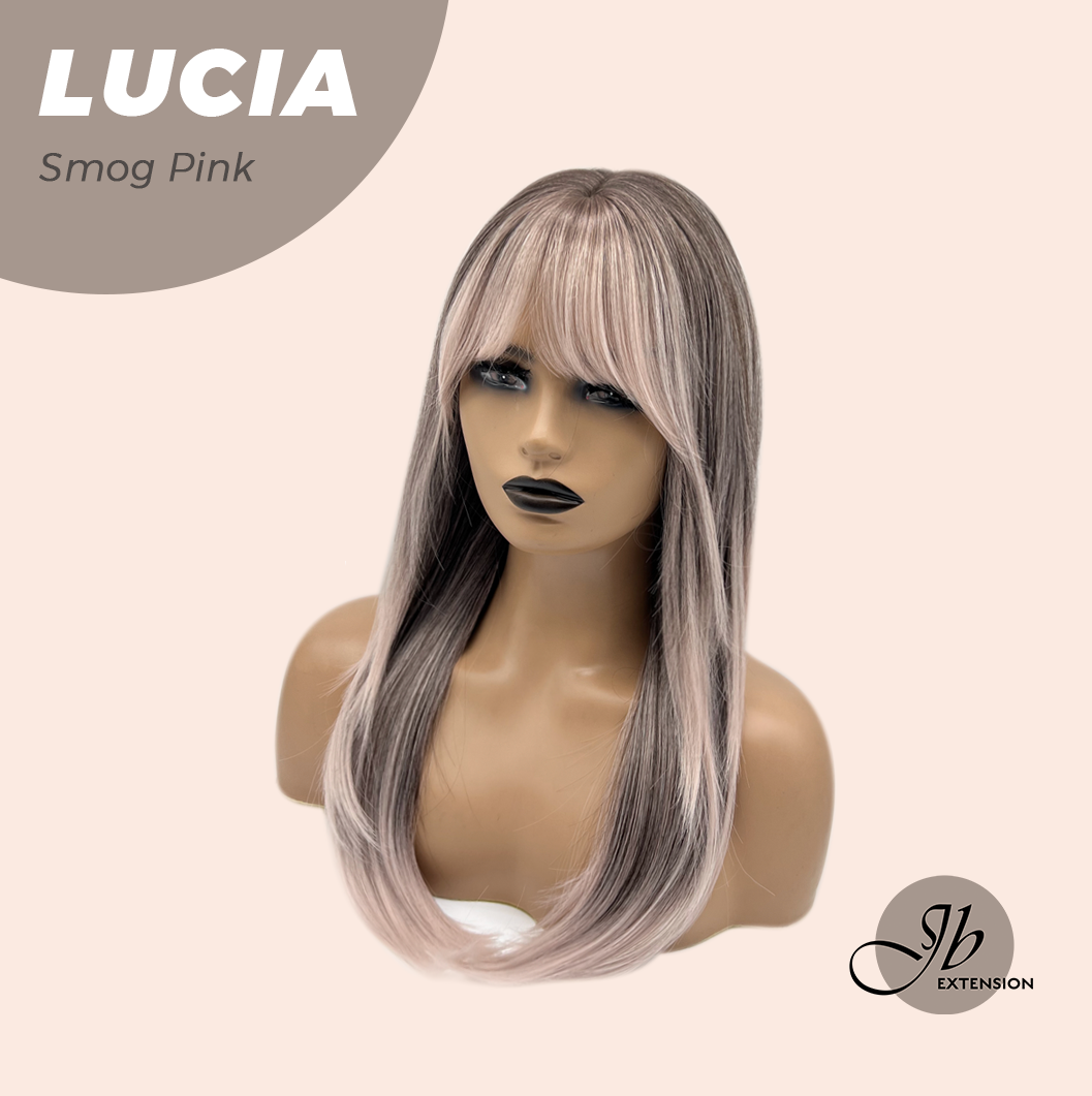 JBEXTENSION 21 Inches Natural Style Smog Pink Wig with Bangs LUCIA SMOG PINK