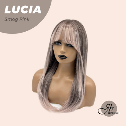 JBEXTENSION 21 Inches Natural Style Smog Pink Wig with Bangs LUCIA SMOG PINK