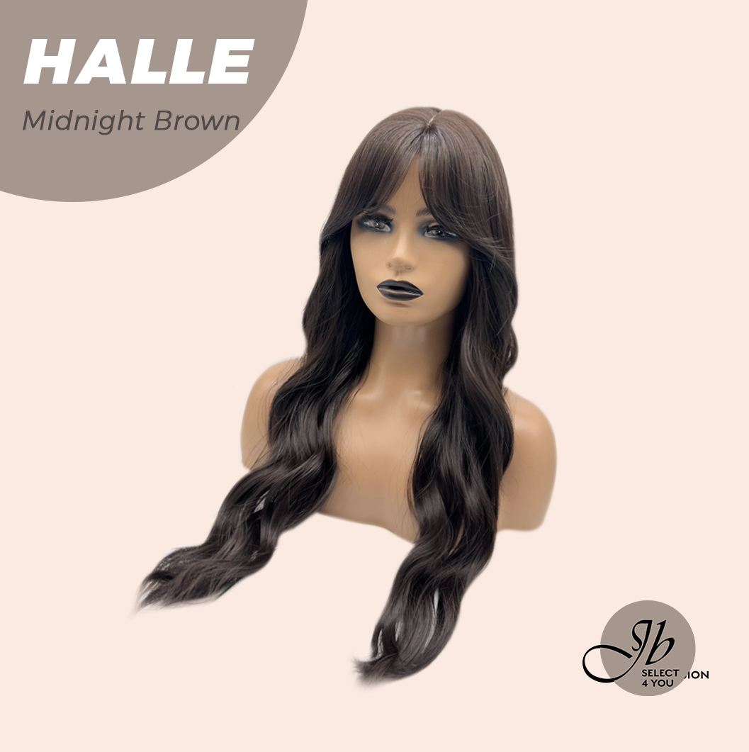 JBEXTENSION 27 Inches Long Wave Midnight Brown(Black/Brown) Wig with Bangs HALLE MIDNIGHT BROWN