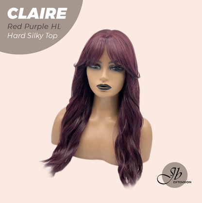 JBEXTENSION 22 Inches Scalpiana Red Purple Highlight 3.5X4 Hard Silky Top Natural Scalp Effect Women Wig with Bangs CLAIRE SILKY TOP - RED PURPLE HIGHLIGHT