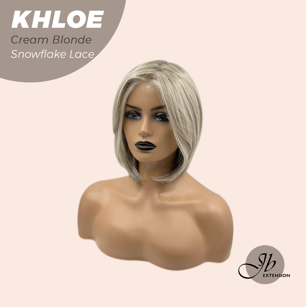 JBEXTENSION 12 Inches Bob Cut Cream Blonde Pre-Cut Snowflake Lace Frontlace Glueless Wig KHLOE CREAM BLONDE【PERMATEASE】【BENDY EAR TABS】- M/L