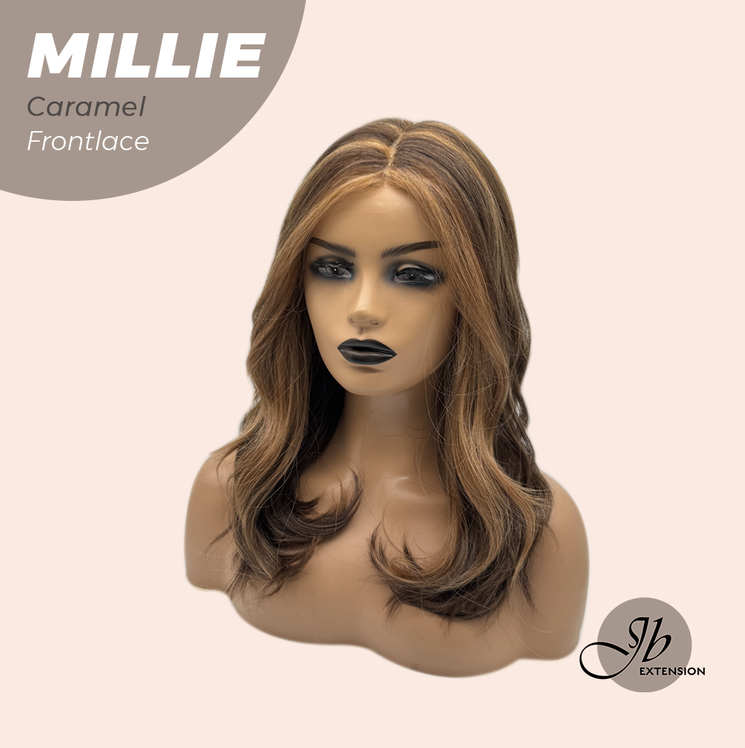 JBEXTENSION 17 Inches Wave Caramel Pre-Cut Frontlace Glueless Wig MILLIE CARAMEL
