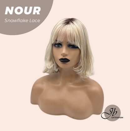 JBEXTENSION 11 Inches Mix Blonde Curly Pre-Cut Arc Snowflake Lace Frontlace Glueless Wig NOUR【BENDY EAR TABS】