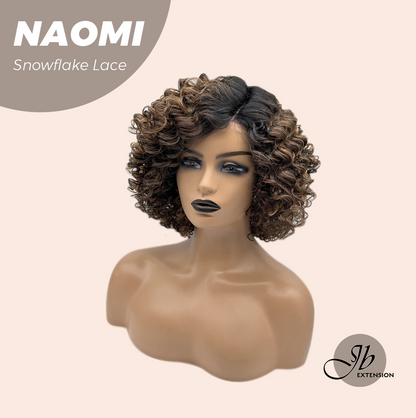 [FINAL SALE] JBEXTENSION 13 Inches Deep Curly Dark Brown with Blonde Highlight Pre-Cut Side Part Snowflake Lace Frontlace Glueless Black Sapphire Wig NAOMI【BENDY EAR TABS】