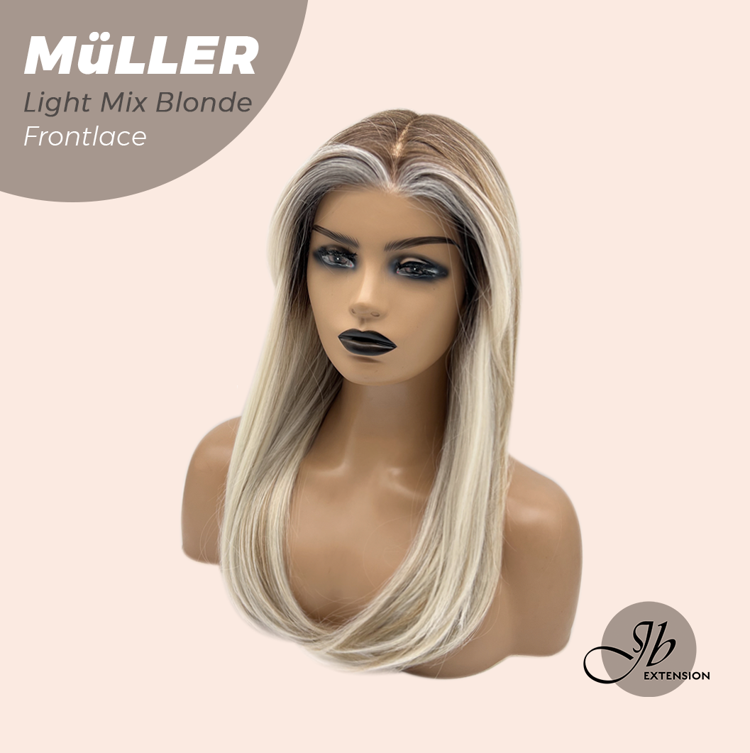 JBEXTENSION 22 Inches Light Mix Blonde Pre-Cut Frontlace Glueless Wig MüLLER LIGHT MIX BLONDE