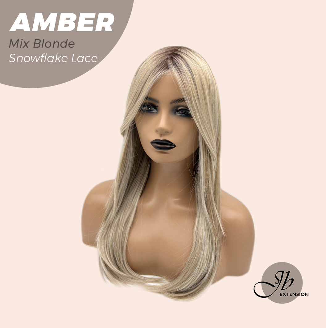 JBEXTENSION 21 Inches Straight Mix Blonde Pre-Cut Arc Snowflake Lace Frontlace Glueless Wig AMBER MIX BLONDE【BENDY EAR TABS】