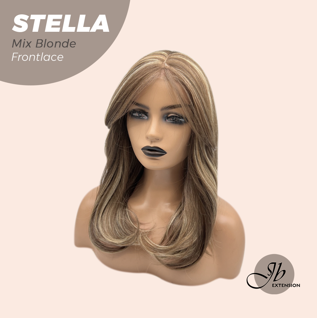 JBEXTENSION 16 Inches Mix Blonde Curly Women Pre-Cut Frontlace Glueless Wig STELLA MIX BLONDE