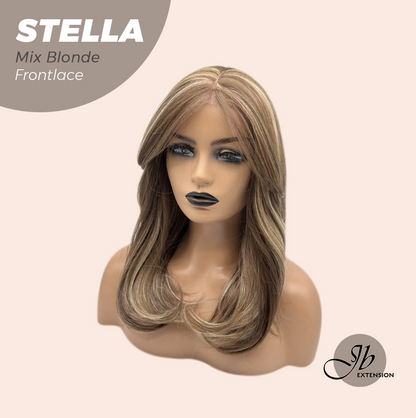 JBEXTENSION 16 Inches Mix Blonde Curly Women Pre-Cut Frontlace Glueless Wig STELLA MIX BLONDE