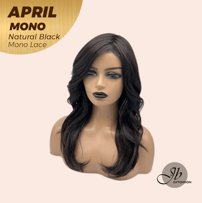 JBEXTENSION APRIL MONO Monofilament Handmade Wig 6X5 Full Monofilament Hand Tied Top Wig 18 Inches Natural Black Mono Lace Wig With Anti-slip Silicone Strips Glueless Wig APRIL MONO NATURAL BLACK【BENDY EAR TABS】