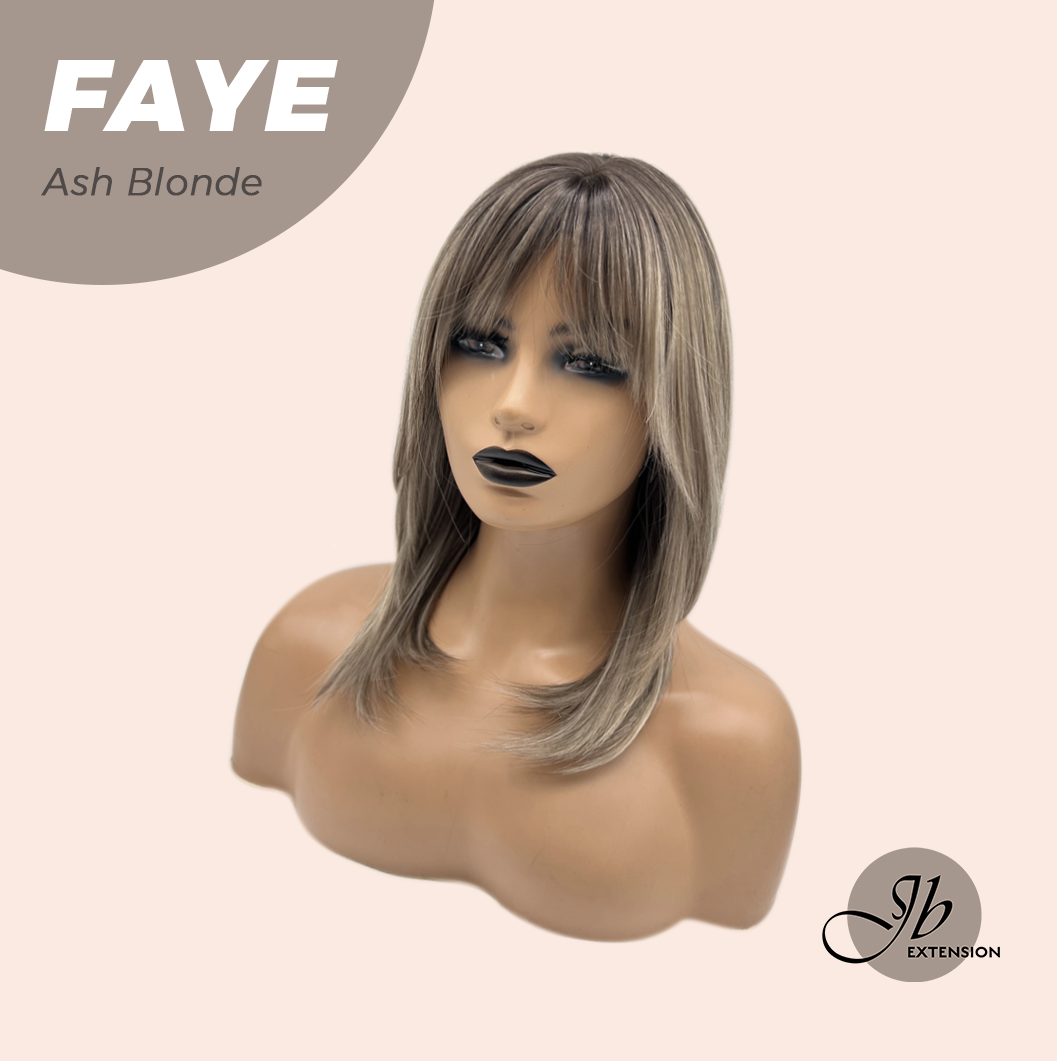 JBEXTENSION 16 Inches Straight Ash Blonde Wig with Bangs FAYE ASH BLONDE