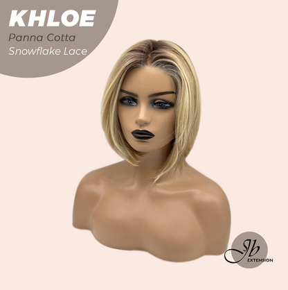 JBEXTENSION 12 Inches Bob Cut Panna Cotta Pre-Cut Snowflake Lace Frontlace Glueless Wig KHLOE PANNA COTTA【PERMATEASE】【BENDY EAR TABS】- M/L