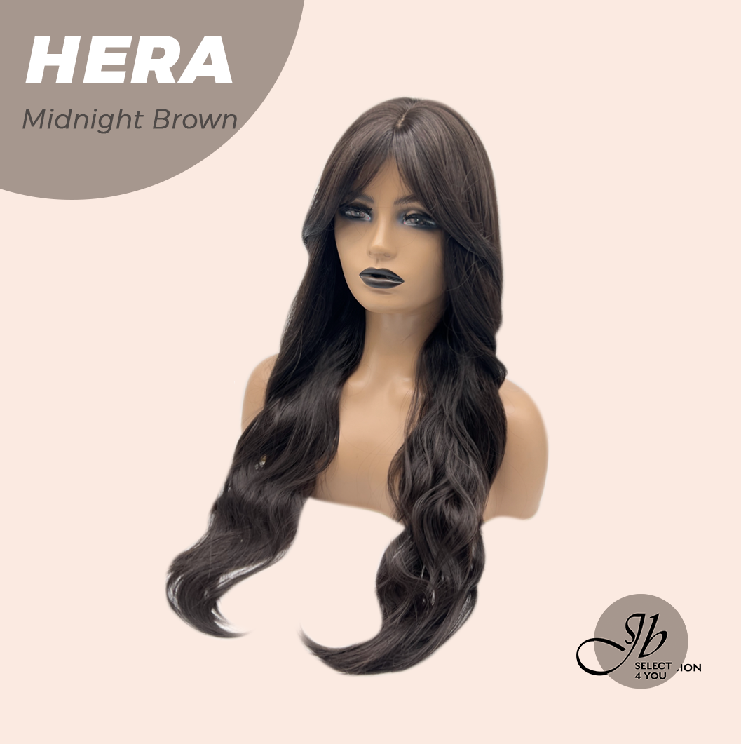 JBEXTENSION 28 Inches Long Wave Midnight Brown(Black/Brown) Wig with Bangs HERA MIDNIGHT BROWN