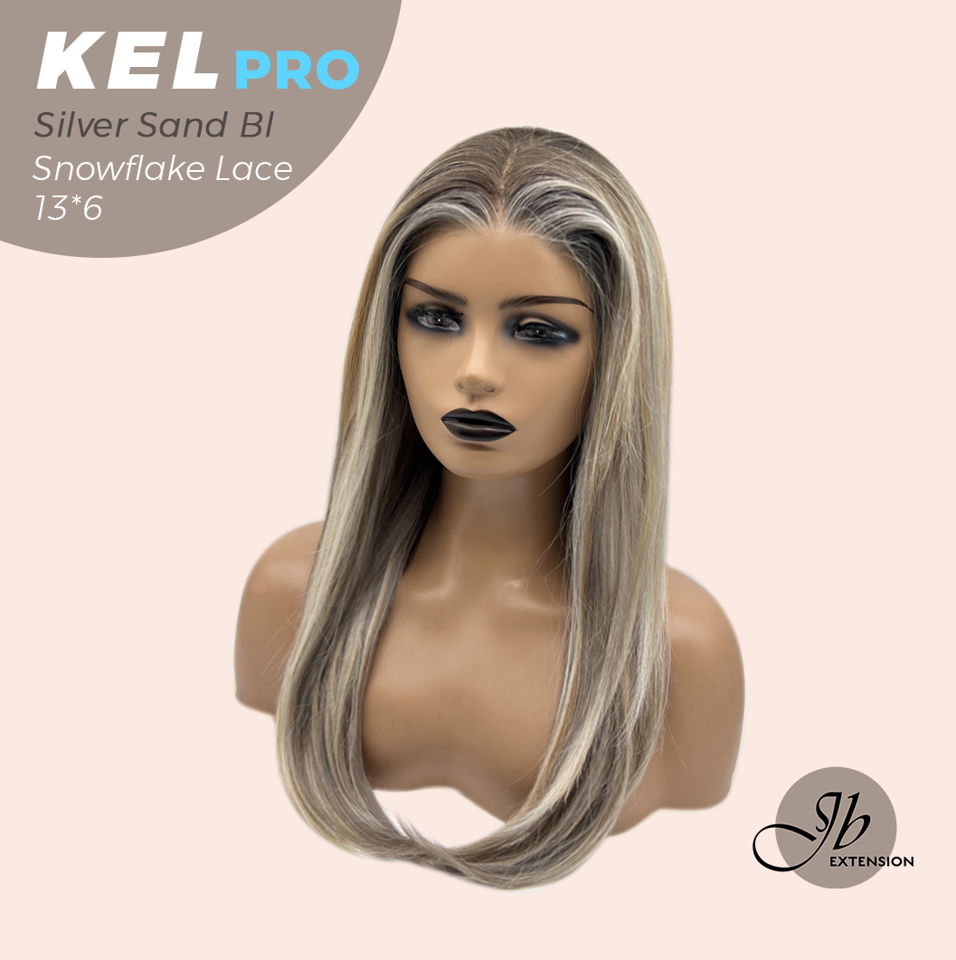 JBEXTENSION 22 Inches Silver Sand Blonde Pre-Cut 13X6 Free Part Snowflake Lace Frontlace Glueless Wig KEL PRO - SILVER SAND BLONDE【BENDY EAR TABS】