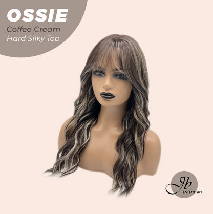 JBEXTENSION 22 Inches Scalpiana Long Wave Coffee Cream 3.5X4 Hard Silky Top Natural Scalp Effect Wig with Bangs OSSIE COFFEE CREAM