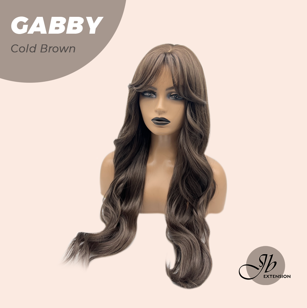 JBEXTENSION 27 Inches Long Curly Cold Brown Wig With Bangs GABBY COLD BROWN