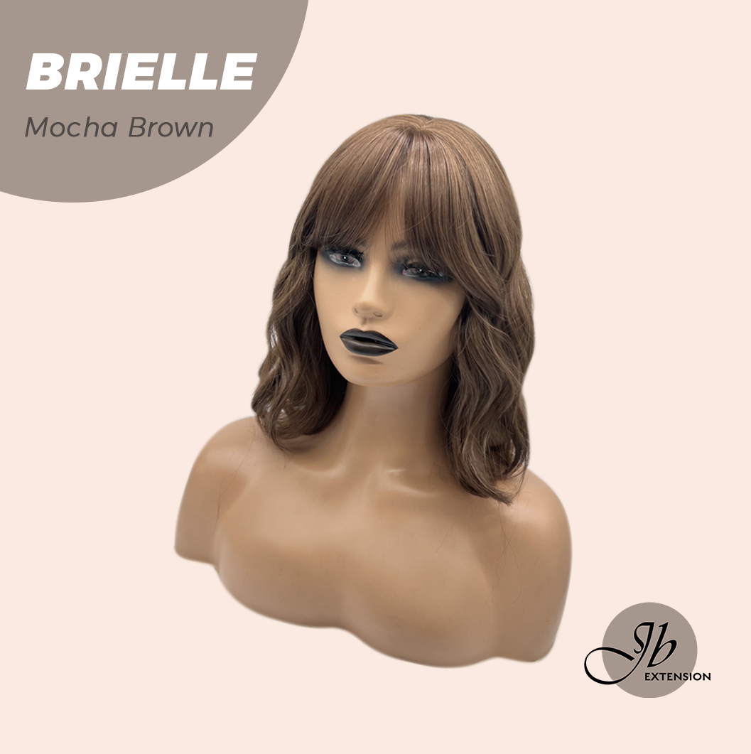 JBEXTENSION 12 Inches Bob Mocha Brown Wavy Wig with Bangs BRIELLE MOCHA BROWN