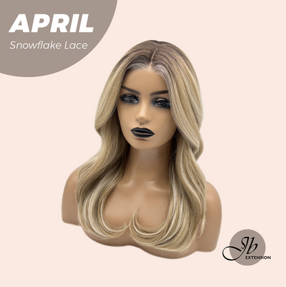 JBEXTENSION 20 Inches Mix Blonde Long Curly Pre-Cut Arc Snowflake Lace Frontlace Glueless Wig APRIL ARC【BENDY EAR TABS】