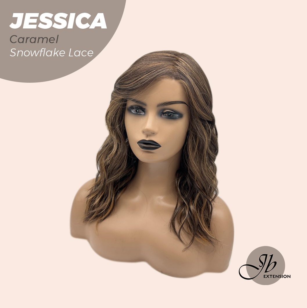 JBEXTENSION 16 Inches Caramel Curly Pre-Cut Side Part Snowflake Lace Frontlace Glueless Wig JESSICA CARAMEL【BENDY EAR TABS】