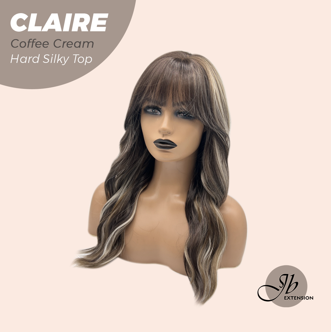 JBEXTENSION 22 Inches Scalpiana Coffee Cream 3.5X4 Hard Silky Top Natural Scalp Effect Women Wig with Bangs CLAIRE SILKY TOP - COFFEE CREAM