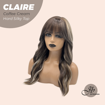 JBEXTENSION 22 Inches Scalpiana Coffee Cream 3.5X4 Hard Silky Top Natural Scalp Effect Women Wig with Bangs CLAIRE SILKY TOP - COFFEE CREAM