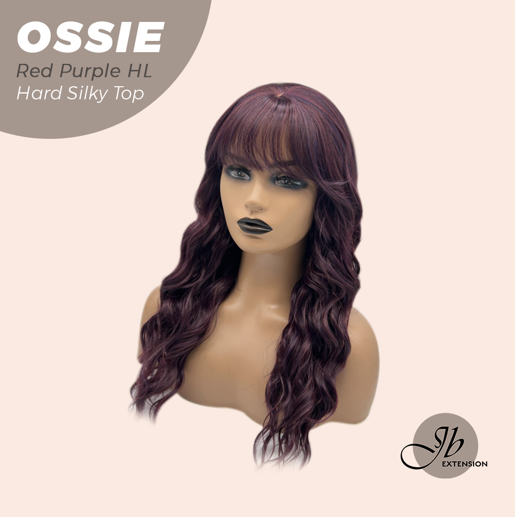 JBEXTENSION 22 Inches Scalpiana Long Wave Red Purple Highlight 3.5X4 Hard Silky Top Natural Scalp Effect Wig with Bangs OSSIE RED PURPLE HIGHLIGHT