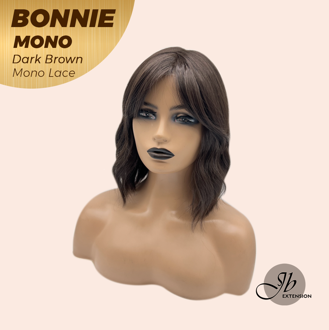 JBEXTENSION BONNIE MONO Full Monofilament Handmade Full Lace Full Hand Tied Wig 12 Inches Dark Brown Mono Lace Handmade Futura Fiber Glueless Wig BONNIE MONO DARK BROWN【BENDY EAR TABS】