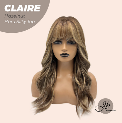 JBEXTENSION 22 Inches Scalpiana Hazelnut 3.5X4 Hard Silky Top Natural Scalp Effect Women Wig with Bangs CLAIRE SILKY TOP - HAZELNUT