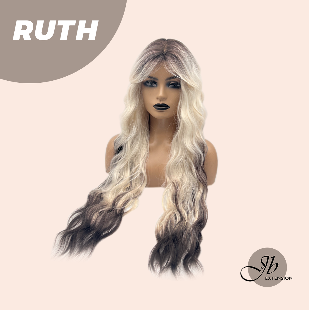 JBEXTENSION 30 Inches Long Body Wave Platinum Blonde with Dark End Wig with Bangs RUTH