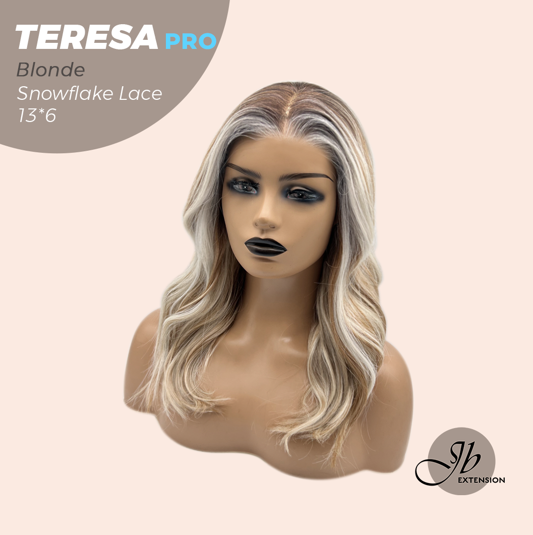 JBEXTENSION 18 Inches Blonde Pre-Cut 13X6 Free Part Snowflake Lace Frontlace Glueless Wig TERESA PRO - BLONDE【BENDY EAR TABS】