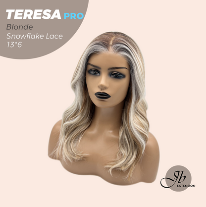 JBEXTENSION 18 Inches Blonde Pre-Cut 13X6 Free Part Snowflake Lace Frontlace Glueless Wig TERESA PRO - BLONDE【BENDY EAR TABS】