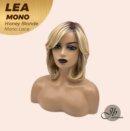 JBEXTENSION LEA MONO Full Monofilament Handmade Full Lace Full Hand Tied Wig 14 Inches Honey Blonde Mono Lace Handmade Futura Fiber Wig with Anti-slip Silicone Strips Glueless Wig LEA MONO HONEY BLONDE【BENDY EAR TABS】