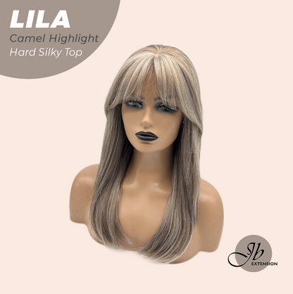 JBEXTENSION 20 Inches Scalpiana Camel Highlight Wolf Cut 3.5X4 Hard Silky Top Natural Scalp Effect Wig With Bangs LILA CAMEL HIGHLIGHT