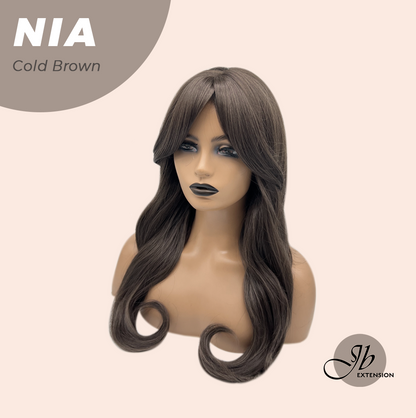 JBEXTENSION 24 Inches Curly Cold Brown Wig with Bangs NIA COLD BROWN