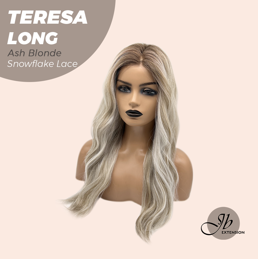 JBEXTENSION 22 Inches Long Ash Blonde Pre-Cut Snowflake Lace Frontlace Glueless Wig TERESA LONG ASH BLONDE【PERMATEASE】【BENDY EAR TABS】- M/L