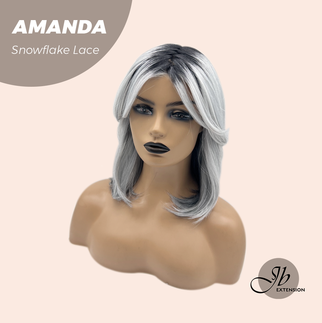JBEXTENSION 16 Inches Grey Silver with Dark Root Pre-Cut Arc Snowflake Lace Frontlace Glueless Wig AMANDA SNOWFLAKE【BENDY EAR TABS】