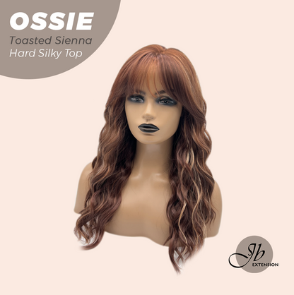 JBEXTENSION 22 Inches Scalpiana Long Wave Toasted Sienna 3.5X4 Hard Silky Top Natural Scalp Effect Wig with Bangs OSSIE TOASTED SIENNA