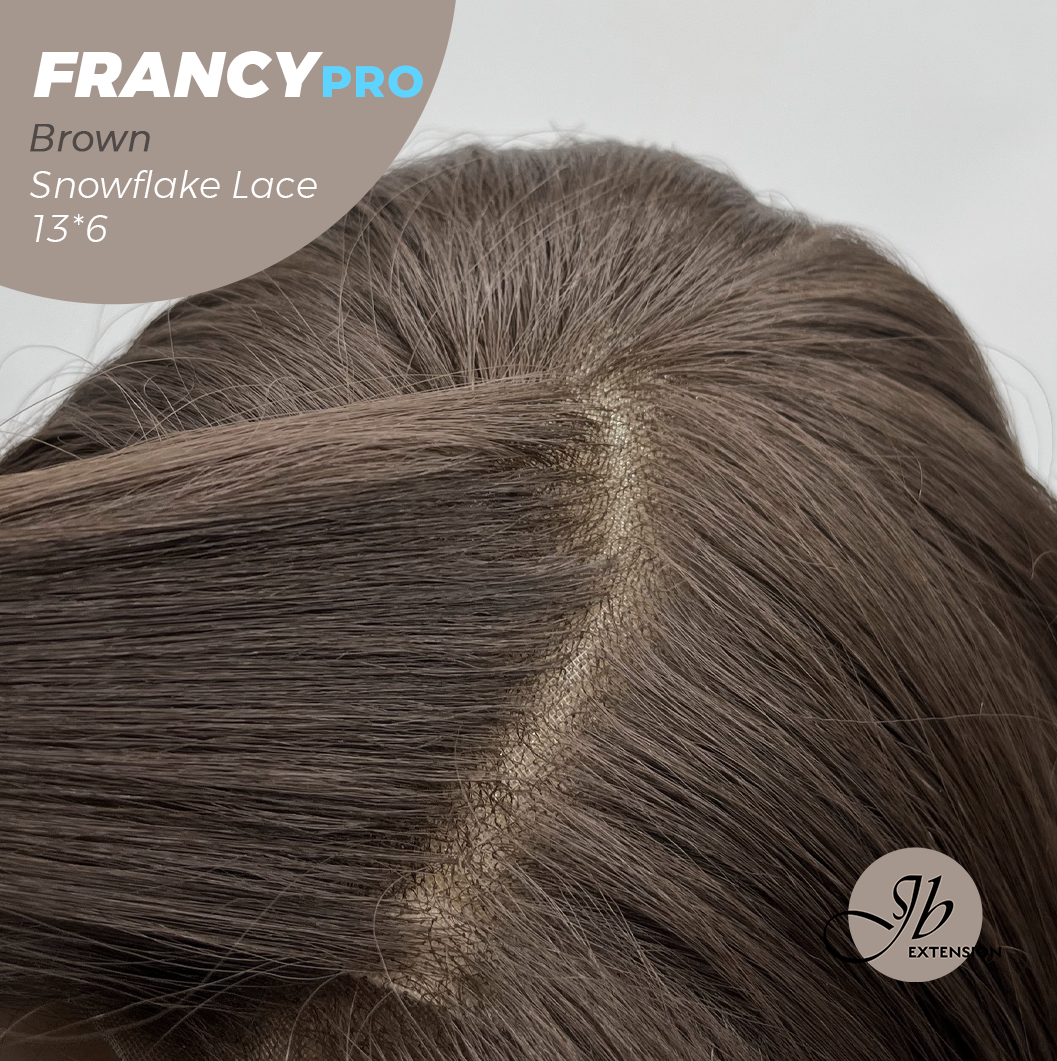 JBEXTENSION 24 Inches Long Wave Brown Pre-Cut 13X6 Free Part Snowflake Lace Frontlace Glueless Wig FRANCY PRO - BROWN【BENDY EAR TABS】