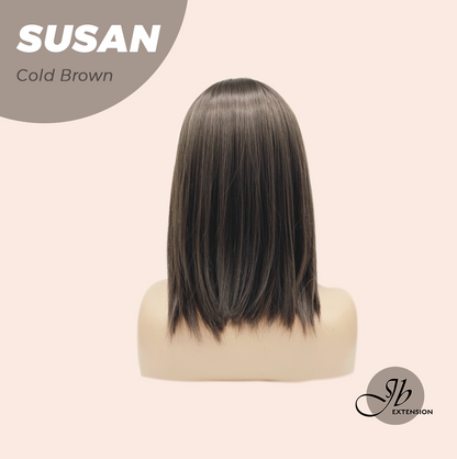 JBEXTENSION 14 Inches Short Bob Cut Cold Brown Wig with Bangs SUSAN COLD BROWN