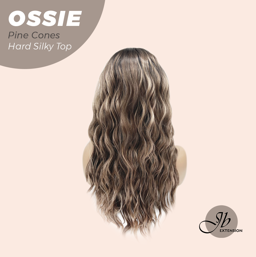 JBEXTENSION 22 Inches Scalpiana Long Wave Pine Cones 3.5X4 Hard Silky Top Natural Scalp Effect Wig with Bangs OSSIE PINE CONES
