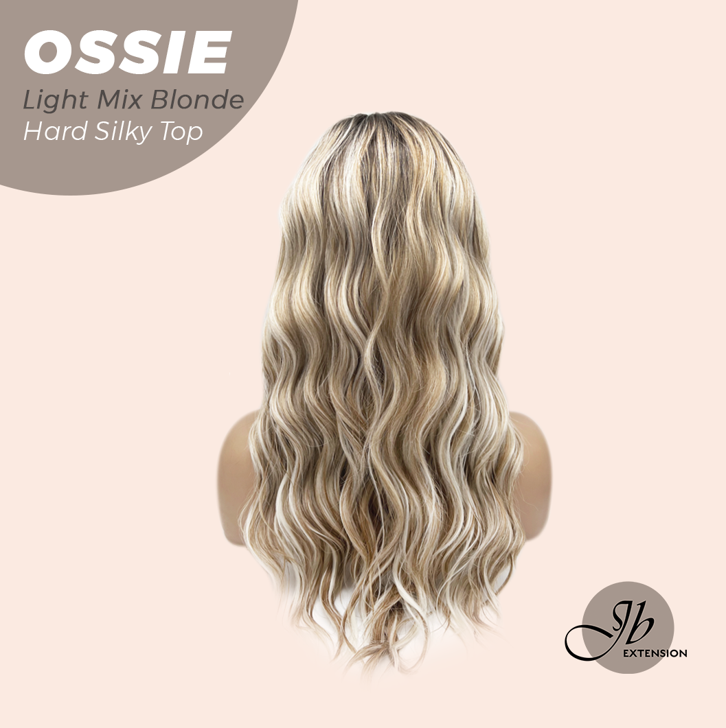 JBEXTENSION 22 Inches Scalpiana Long Wave Light Mix Blonde 3.5X4 Hard Silky Top Natural Scalp Effect Wig with Bangs OSSIE LIGHT MIX BLONDE