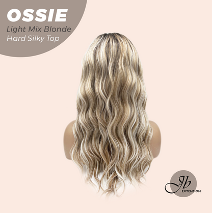 JBEXTENSION 22 Inches Scalpiana Long Wave Light Mix Blonde 3.5X4 Hard Silky Top Natural Scalp Effect Wig with Bangs OSSIE LIGHT MIX BLONDE