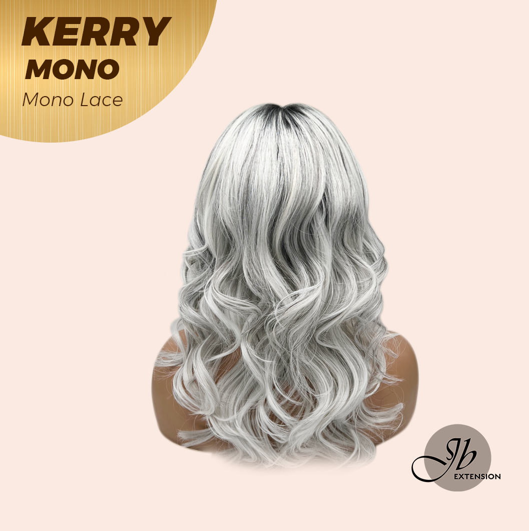 [FINAL SALE] JBEXTENSION KERRY MONO Monofilament Handmade Wig 6X5 Full Monofilament Hand Tied Top Wig 18 Inches Grey with Dark Root Mono Lace Wig With Anti-slip Silicone Strips Glueless Wig KERRY MONO【BENDY EAR TABS】