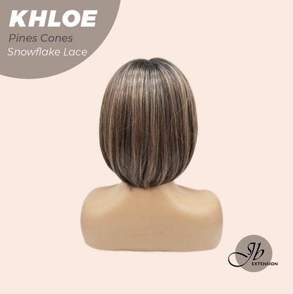 JBEXTENSION 12 Inches Bob Cut Pine Cones Pre-Cut Snowflake Lace Frontlace Glueless Wig KHLOE PINE CONES【PERMATEASE】【BENDY EAR TABS】- M/L