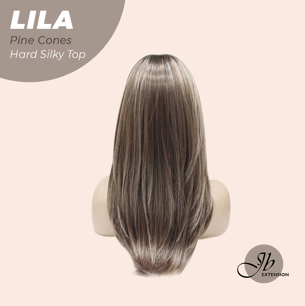 JBEXTENSION 20 Inches Scalpiana Pine Cones Wolf Cut 3.5X4 Hard Silky Top Natural Scalp Effect Wig With Bangs LILA PINE CONES