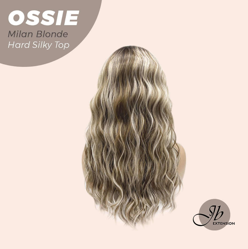 JBEXTENSION 22 Inches Scalpiana Long Wave Milan Blonde 3.5X4 Hard Silky Top Natural Scalp Effect Wig with Bangs OSSIE MILAN BLONDE