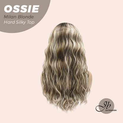 JBEXTENSION 22 Inches Scalpiana Long Wave Milan Blonde 3.5X4 Hard Silky Top Natural Scalp Effect Wig with Bangs OSSIE MILAN BLONDE