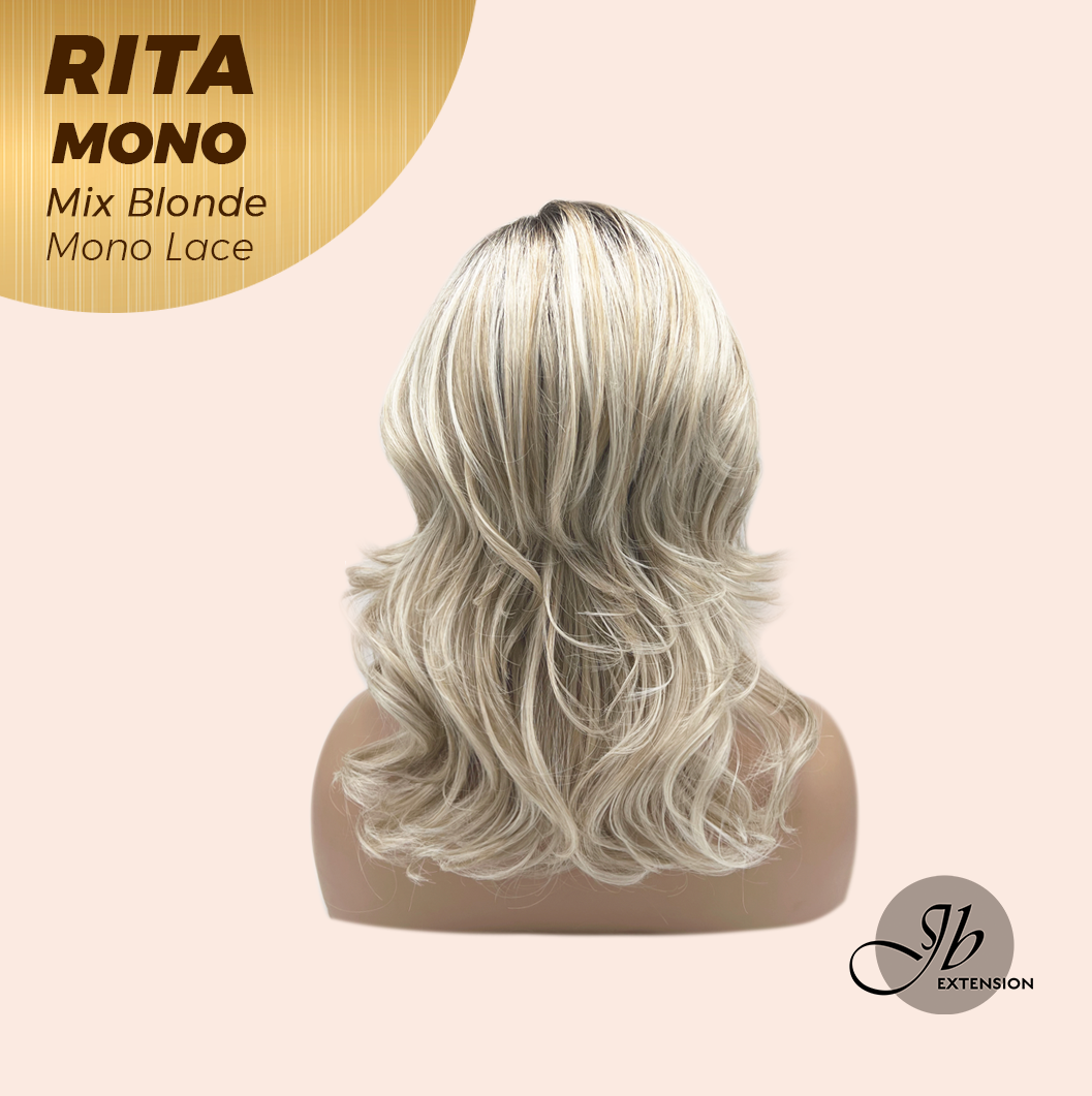 JBEXTENSION RITA MONO Monofilament Handmade Wig 6X5 Full Monofilament Hand Tied Top Wig 14 Inches Curly Mix Blonde Mono Lace Wig with Anti-slip Silicone Strips Glueless Wig RITA MONO - MIX BLONDE【BENDY EAR TABS】
